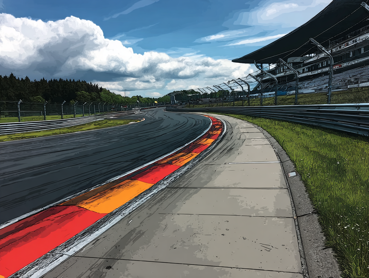 Race track curve under a blue sky